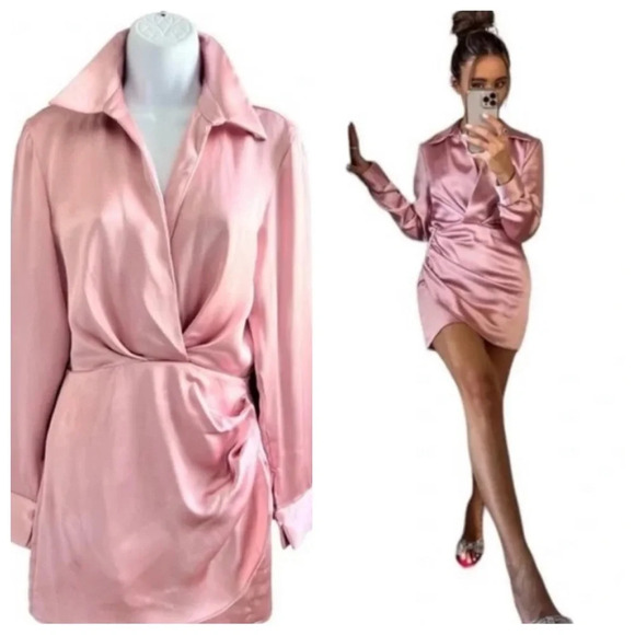 New! ZARA Satin Wrap Dress Blush Pink nwt 16639 - Picture 1 of 15